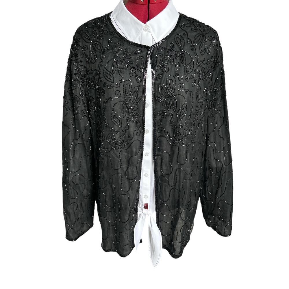 Vintage JMD New‎ York Women’s Size 1X 100% Silk Floral Beaded Evening Cardigan